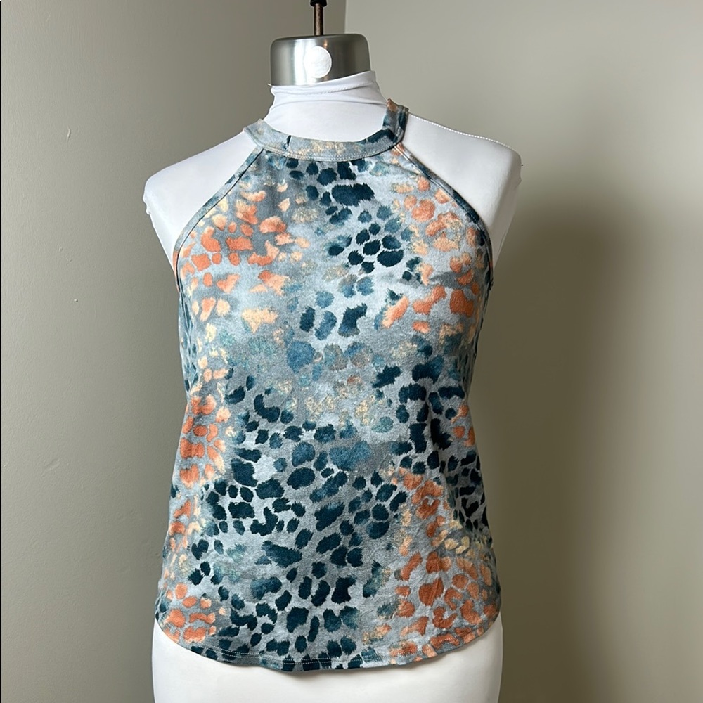 Twenty Second Blue and Peach Halter Graphic Tank Top Medium